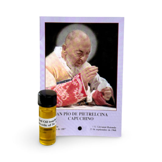 Padre Pio Oil with Relic Holy Card
