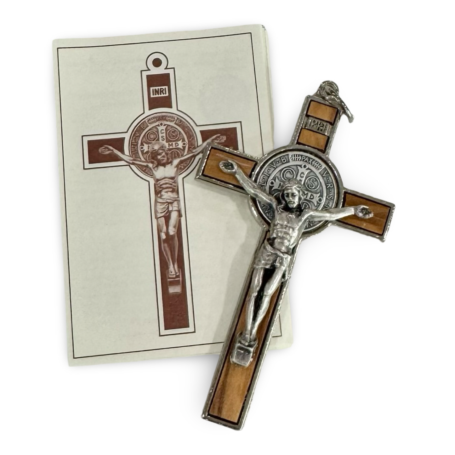 Olive Wood Inlay Small St. Benedict Crucifix