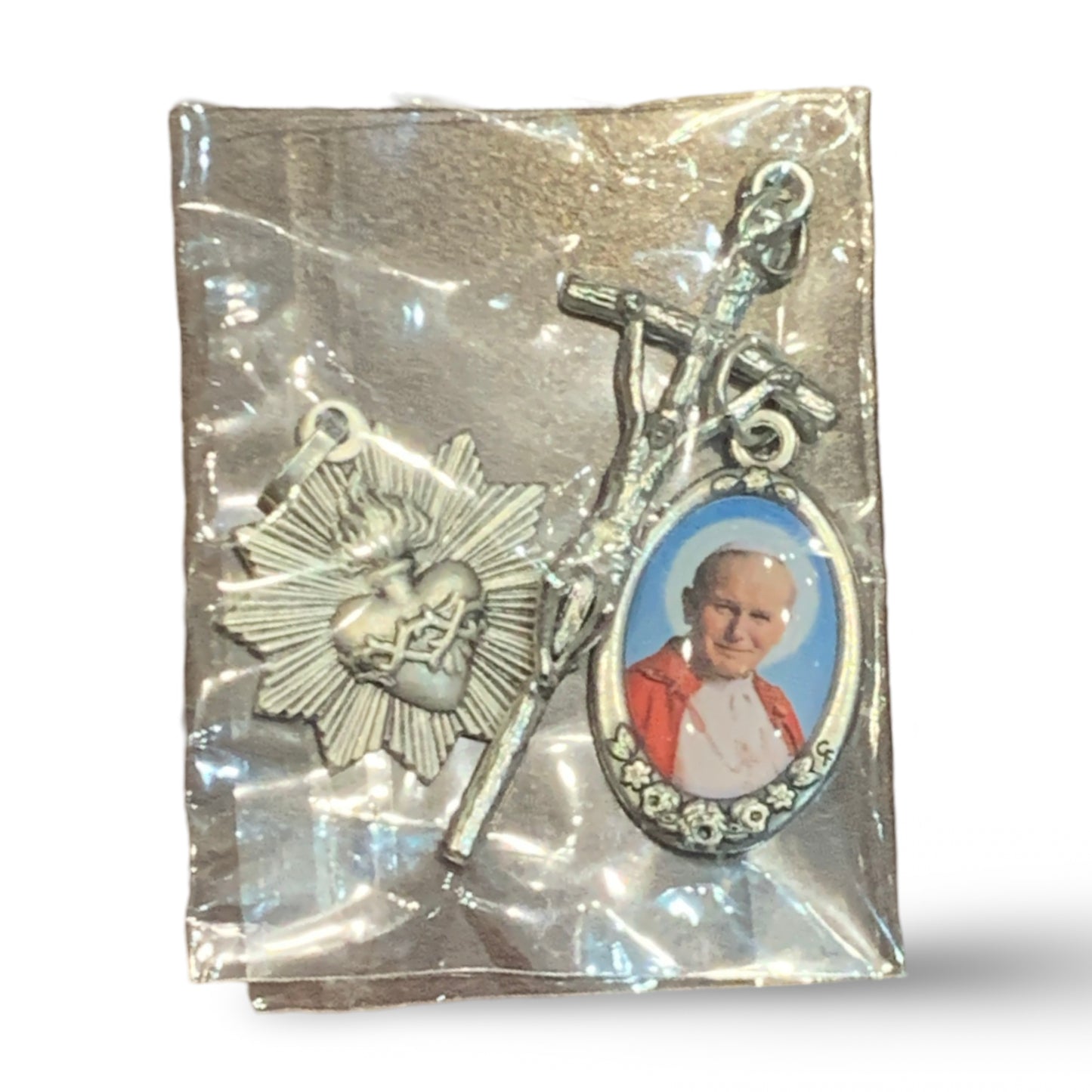 John Paul II medal - Crucifix - Sacred Heart / Immaculate heart medal Package
