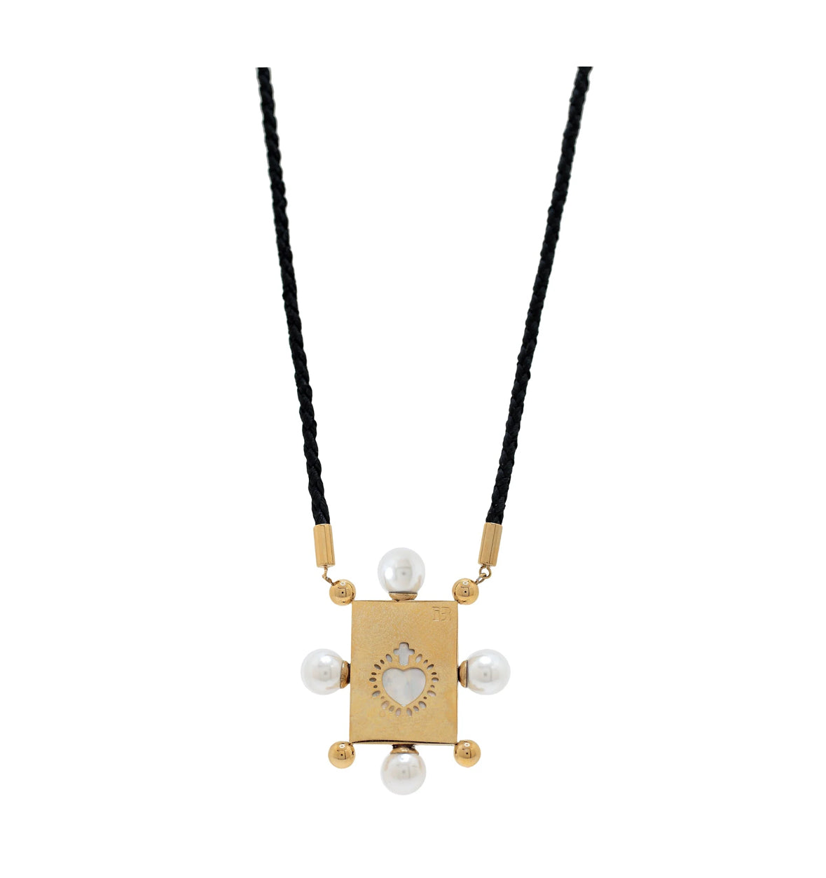 One Double sided gold scapular with shell pearls on cord