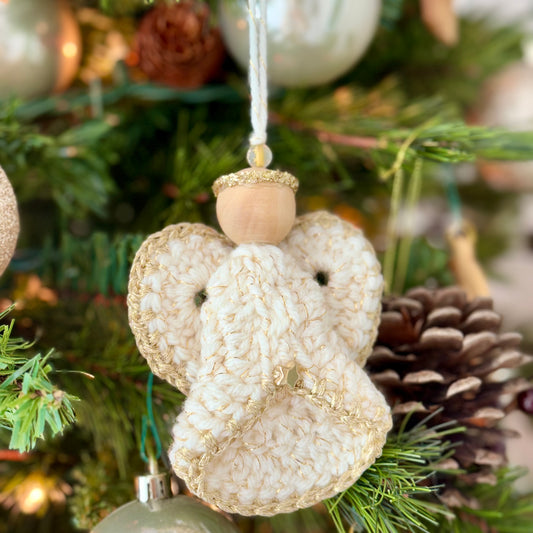 Handmade Crochet Angel Ornament with Heart Wings by SCTJM