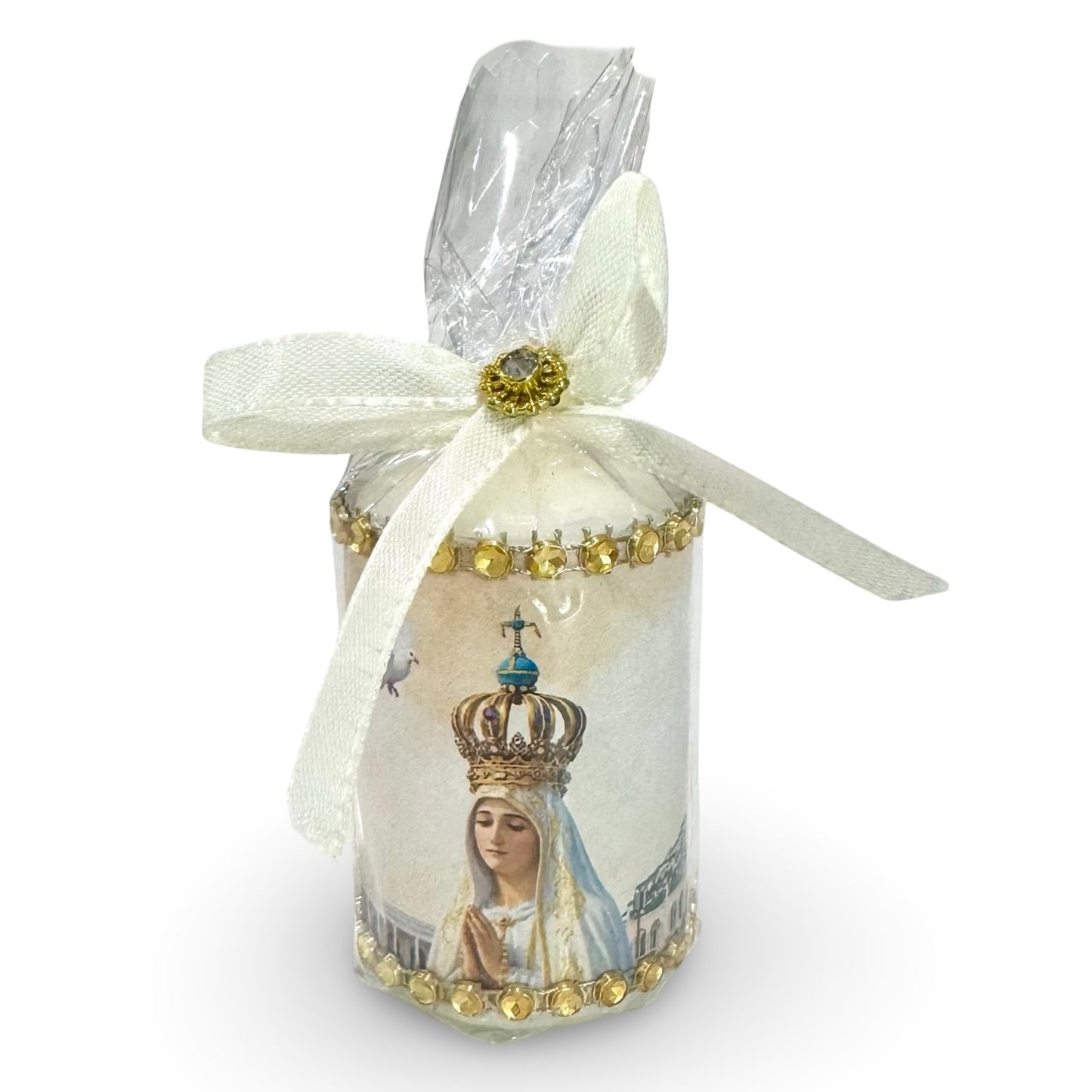 Our Lady of Fatima Candle with Gold Accents