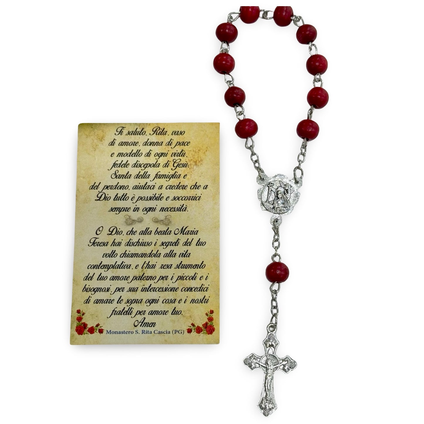 St. Rita Rose Decade Rosary with Plaque and Holy Card