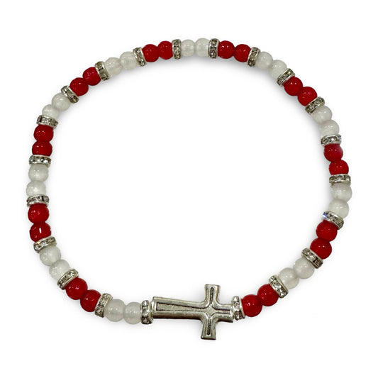 Two-Toned Colorful Beaded Cross Bracelet