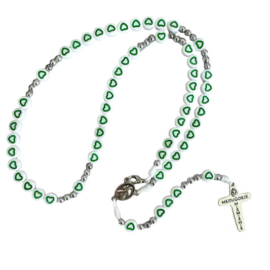 Queen of Peace Letter Bead Rosary with Hearts