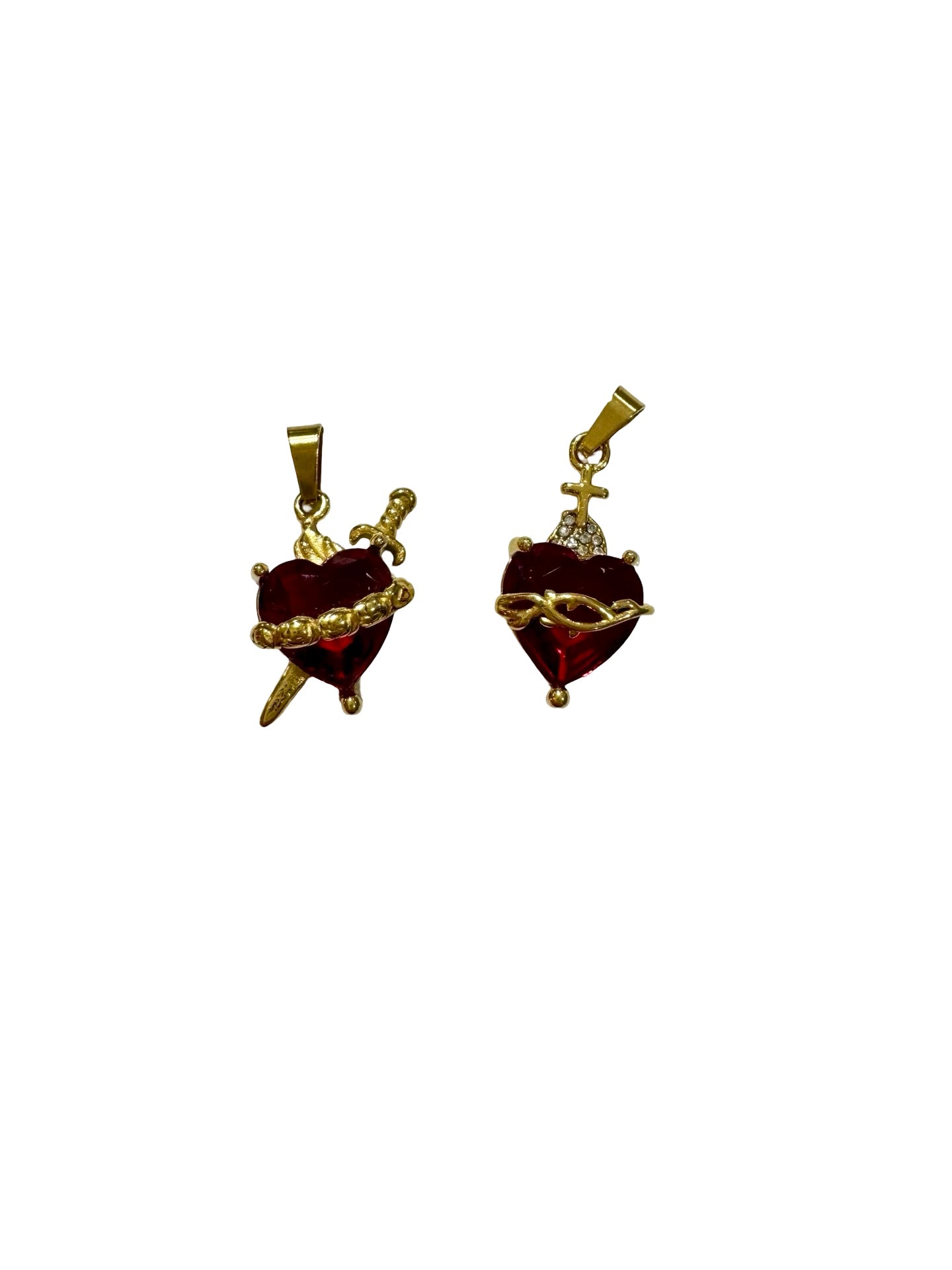 Ruby Red Sacred and Immaculate Heart Pendants