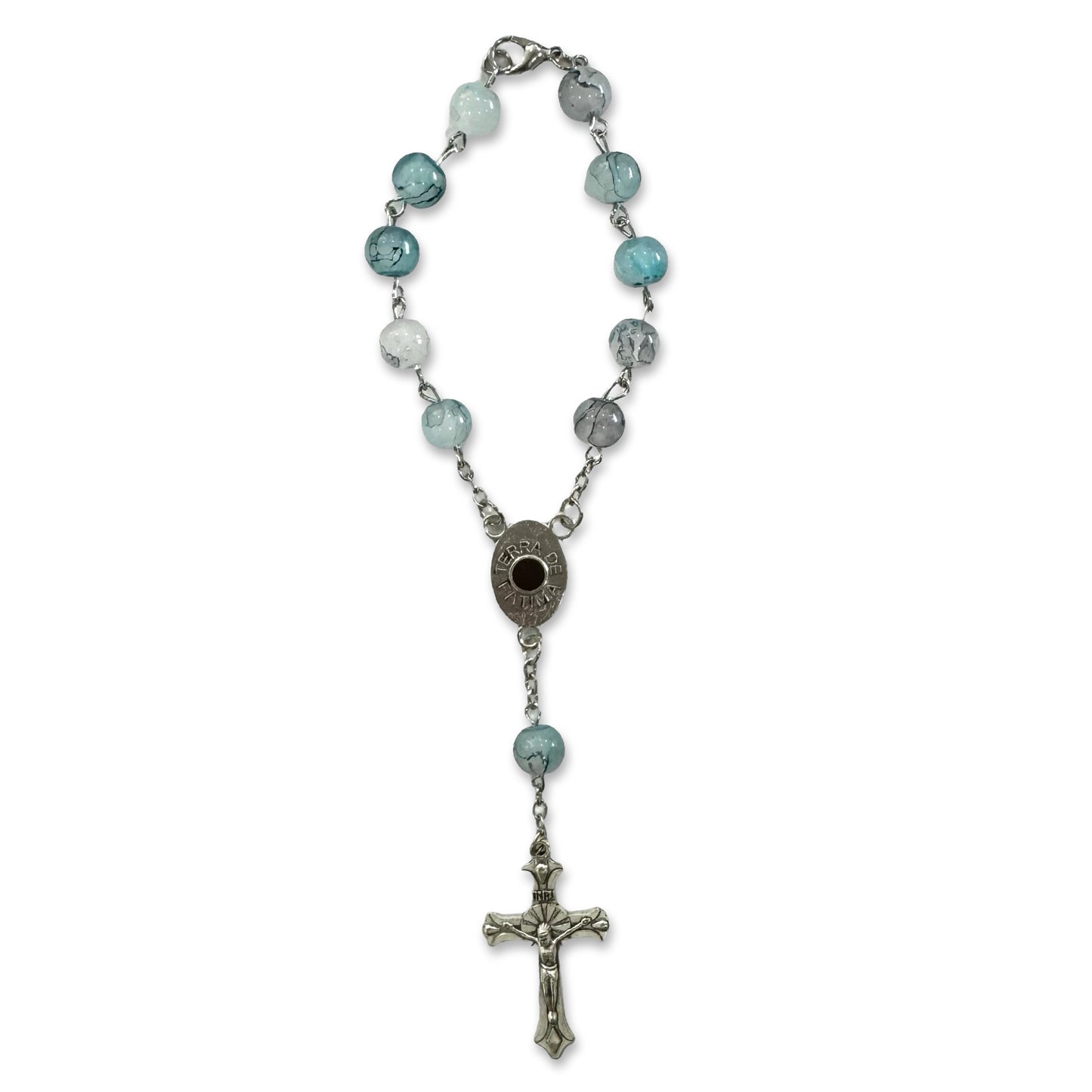 Large Crystal Decade Rosary with Soil from Fatima in Case