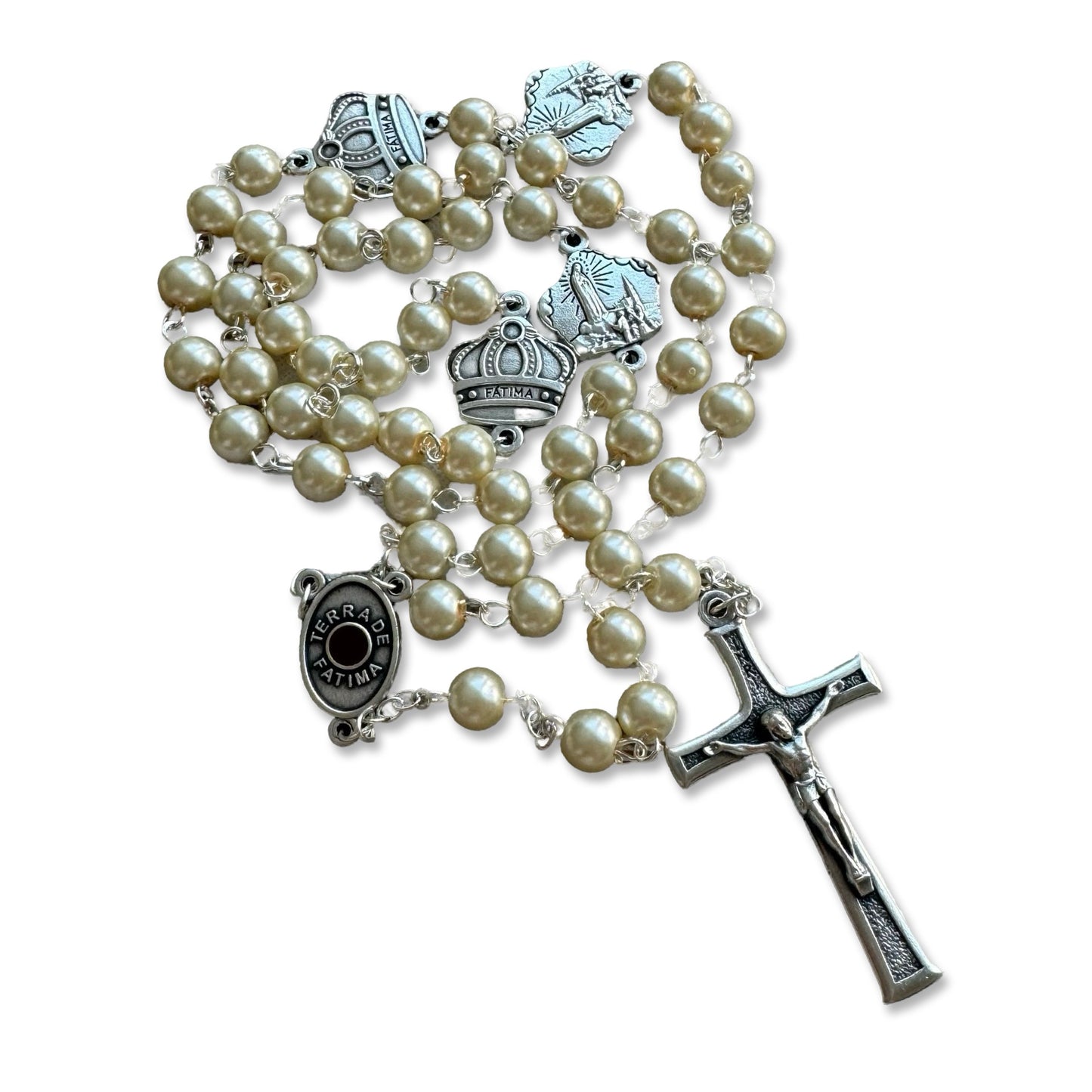 Fatima Rosary with Crown Beads and Soil from Fatima - in Crown Case