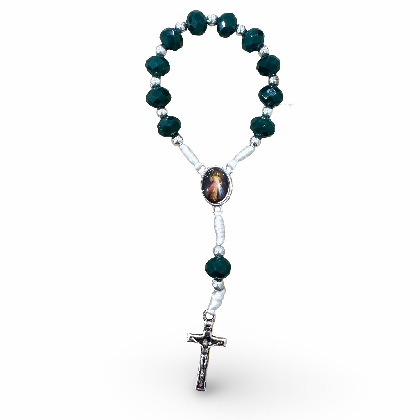 Emerald Green Faceted Queen of Peace Decade Rosary