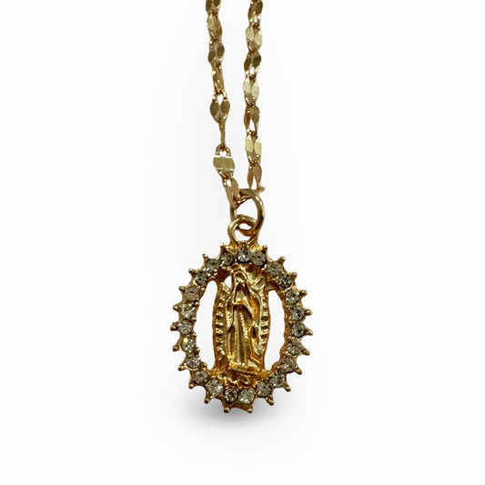Our Lady of Guadalupe Necklace with Rhinestone Border