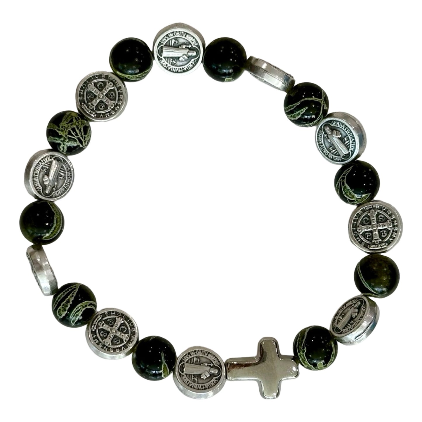 Marble St. Benedict Decade Rosary Bracelet