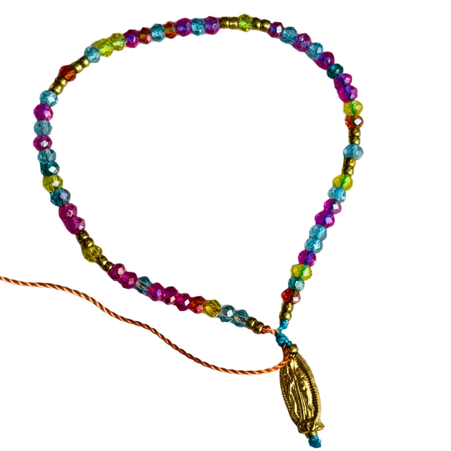 Mexican Bracelet of Assorted Colors with Hanging Our Lady of Guadalupe Medal