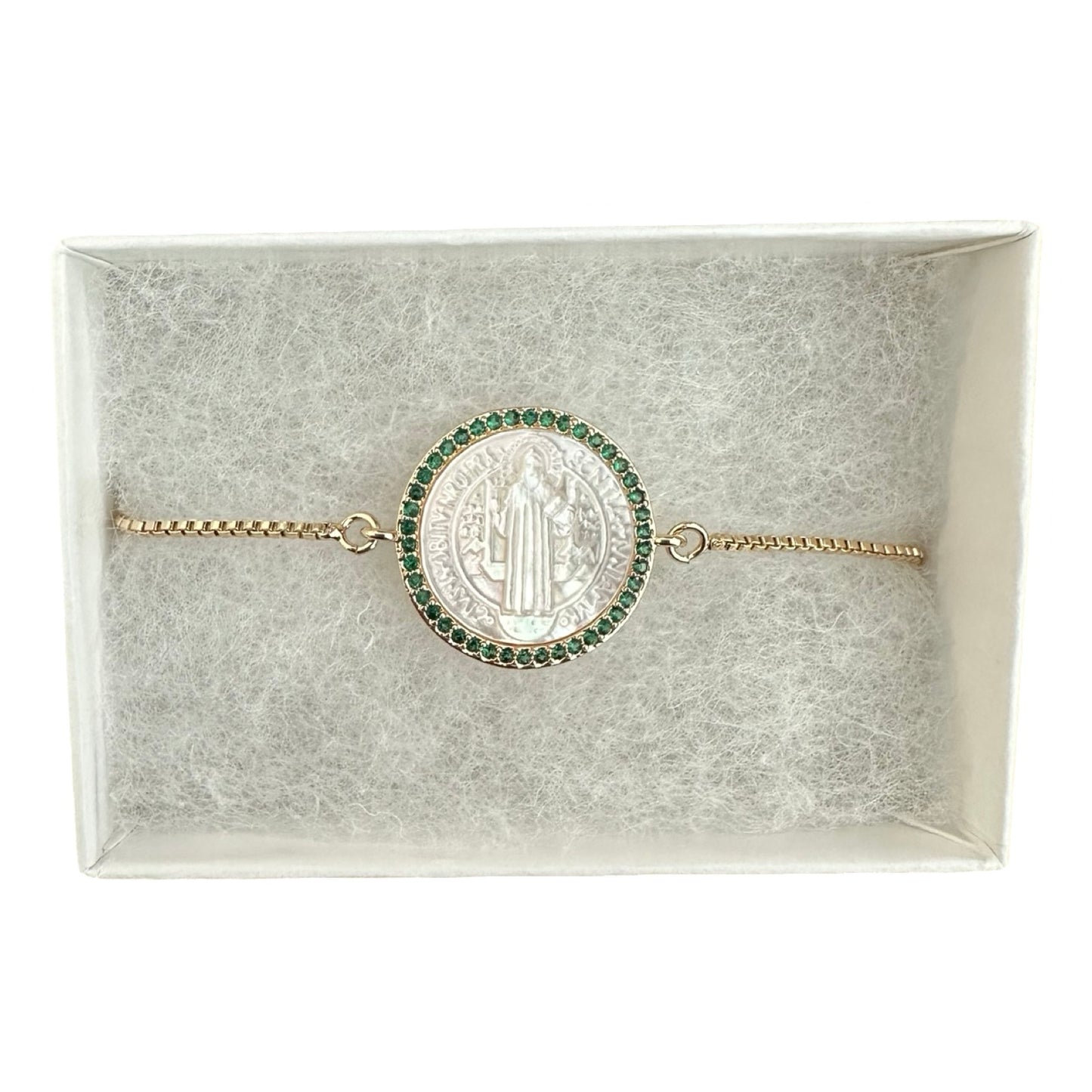 St. Benedict Mother of Pearl Bracelet - Green Border