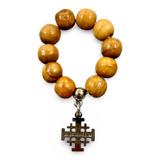 Wooden Rosary Ring with Jerusalem Cross