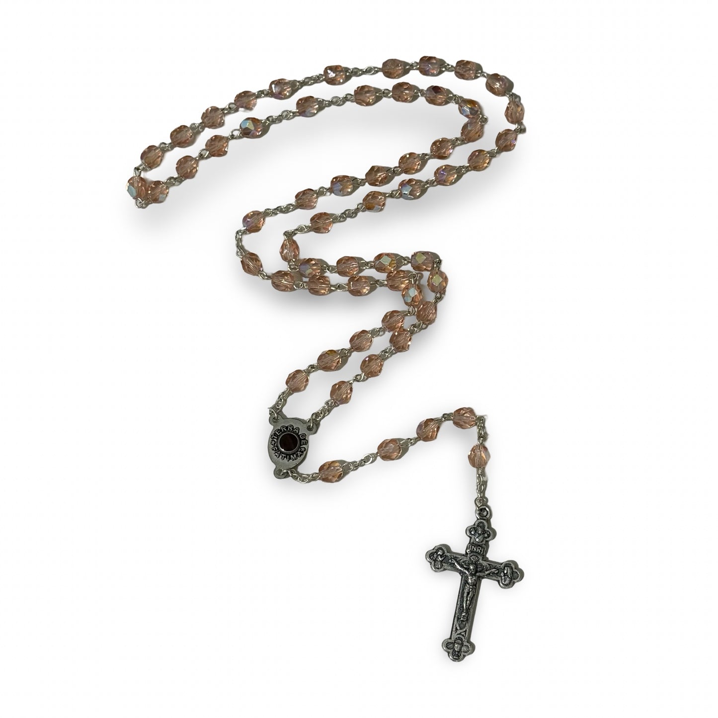 Pink Crystal Rosary with Soil from Fatima