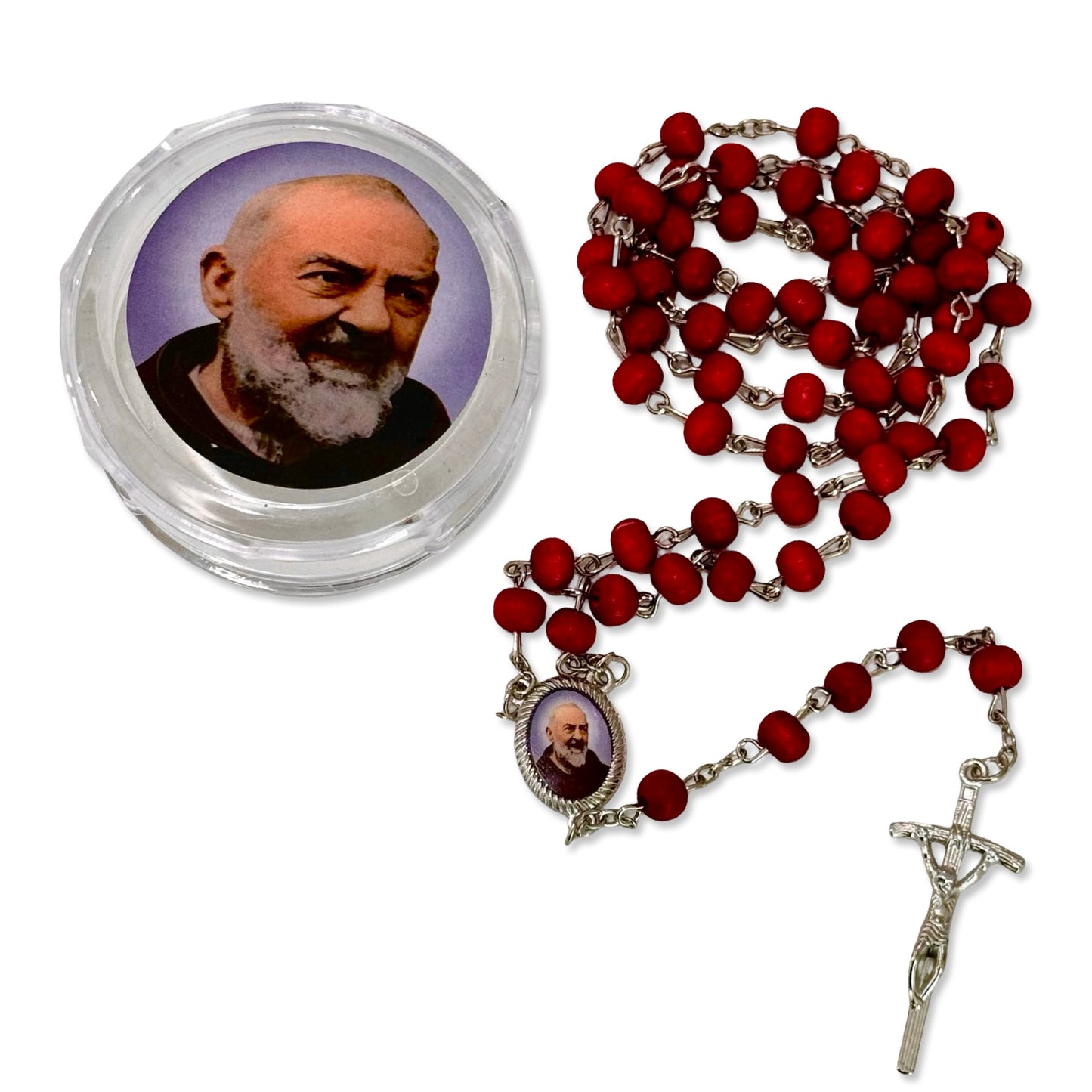 Padre Pio Rose Petal Rosary with Case