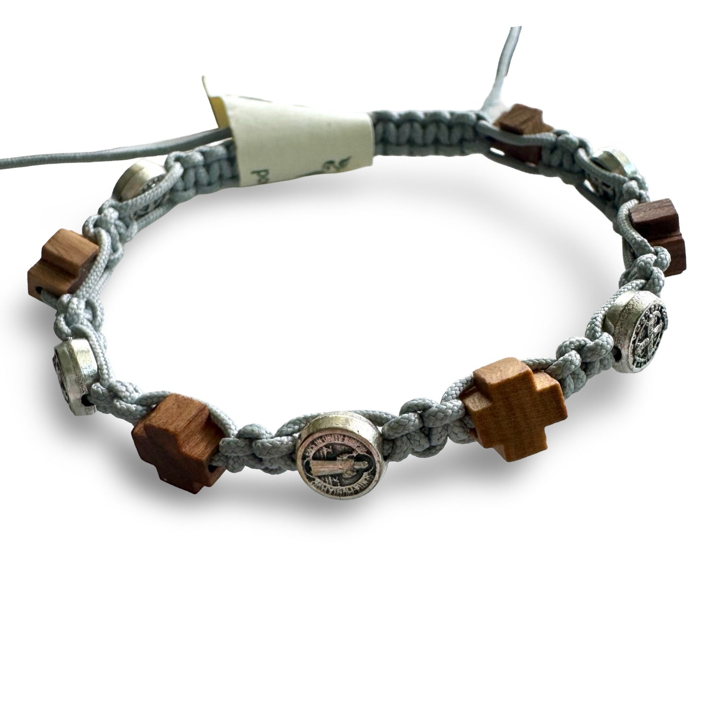 Wood Cross and Small St. Benedict Medal Decade Rosary Bracelet of Assorted Colors