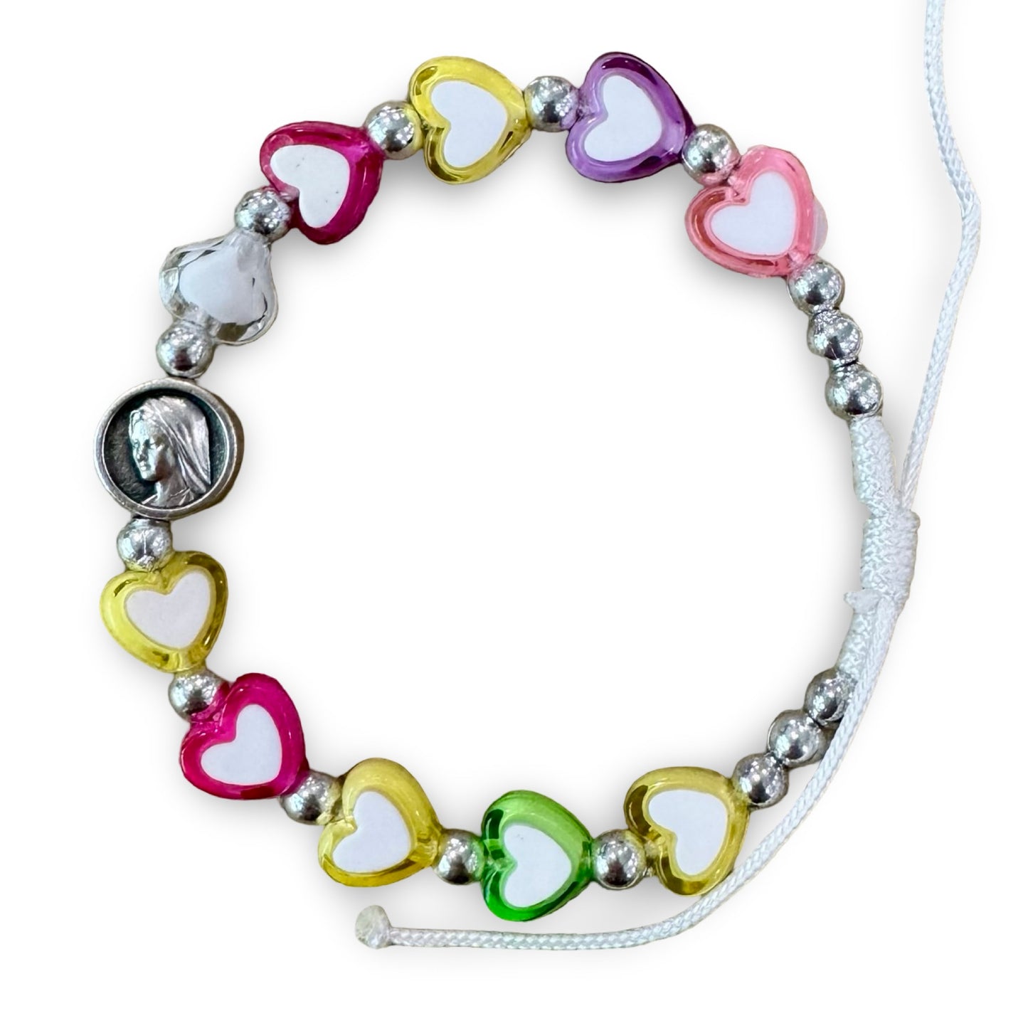 Colorful Heart-Shaped Queen of Peace Cord Bracelet