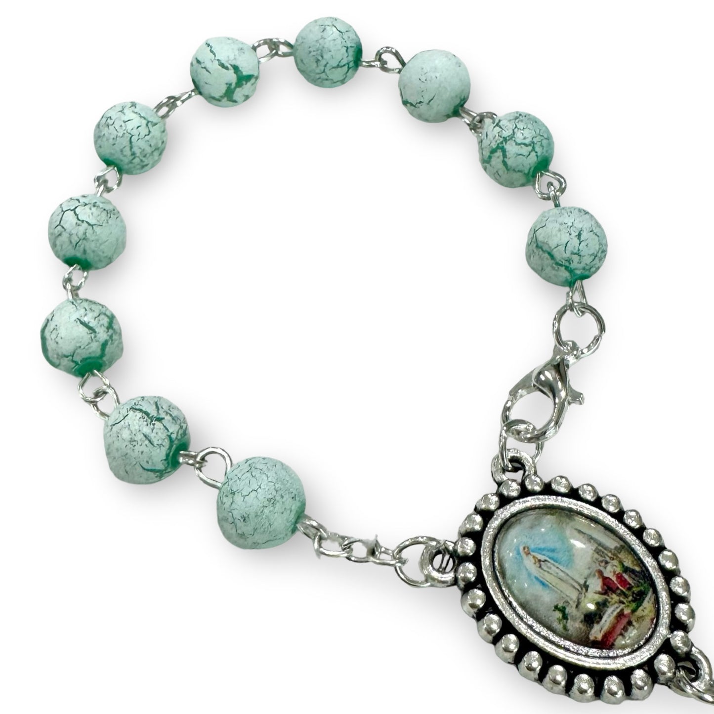 Fatima Decade Rosary with Frosted Crackle Beads and Clasp