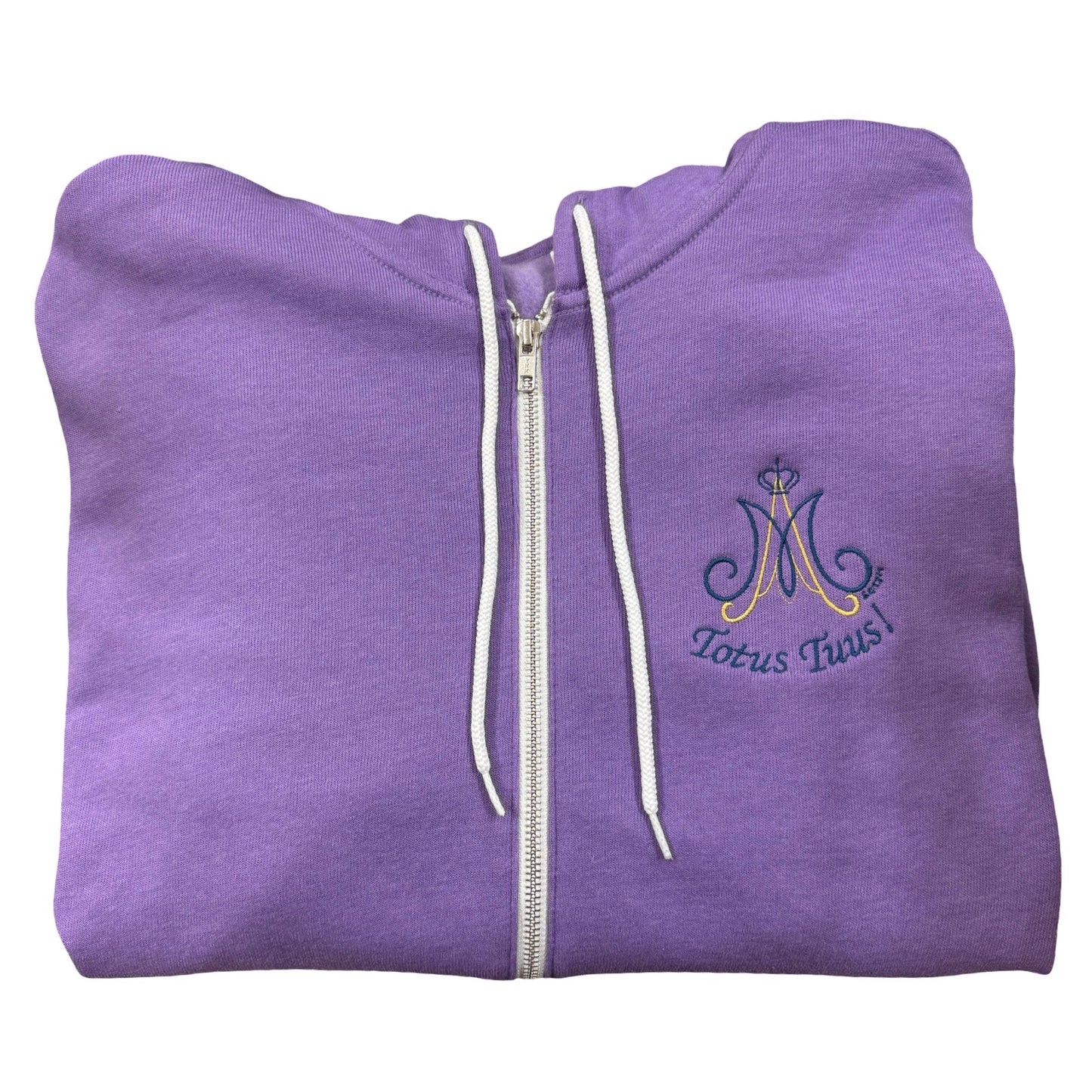 Marian Totus Tuus “M” Embroidered Zip-up Sweater by SCTJM