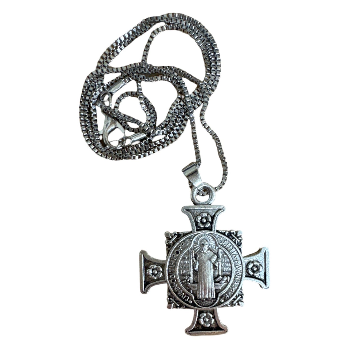 St. Benedict Silver Necklace with Chain