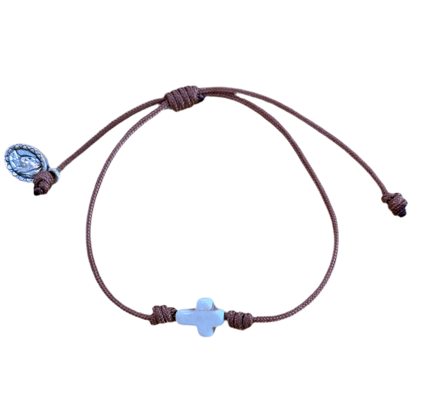 Small Stone Cross with Medal Cord Bracelet