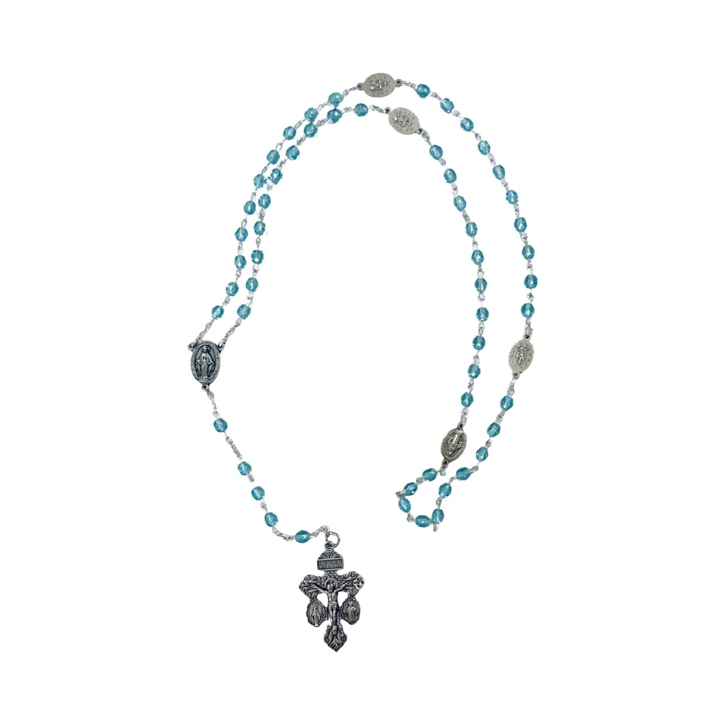 Blue Miraculous Medal and Pardon Crucifix Rosary