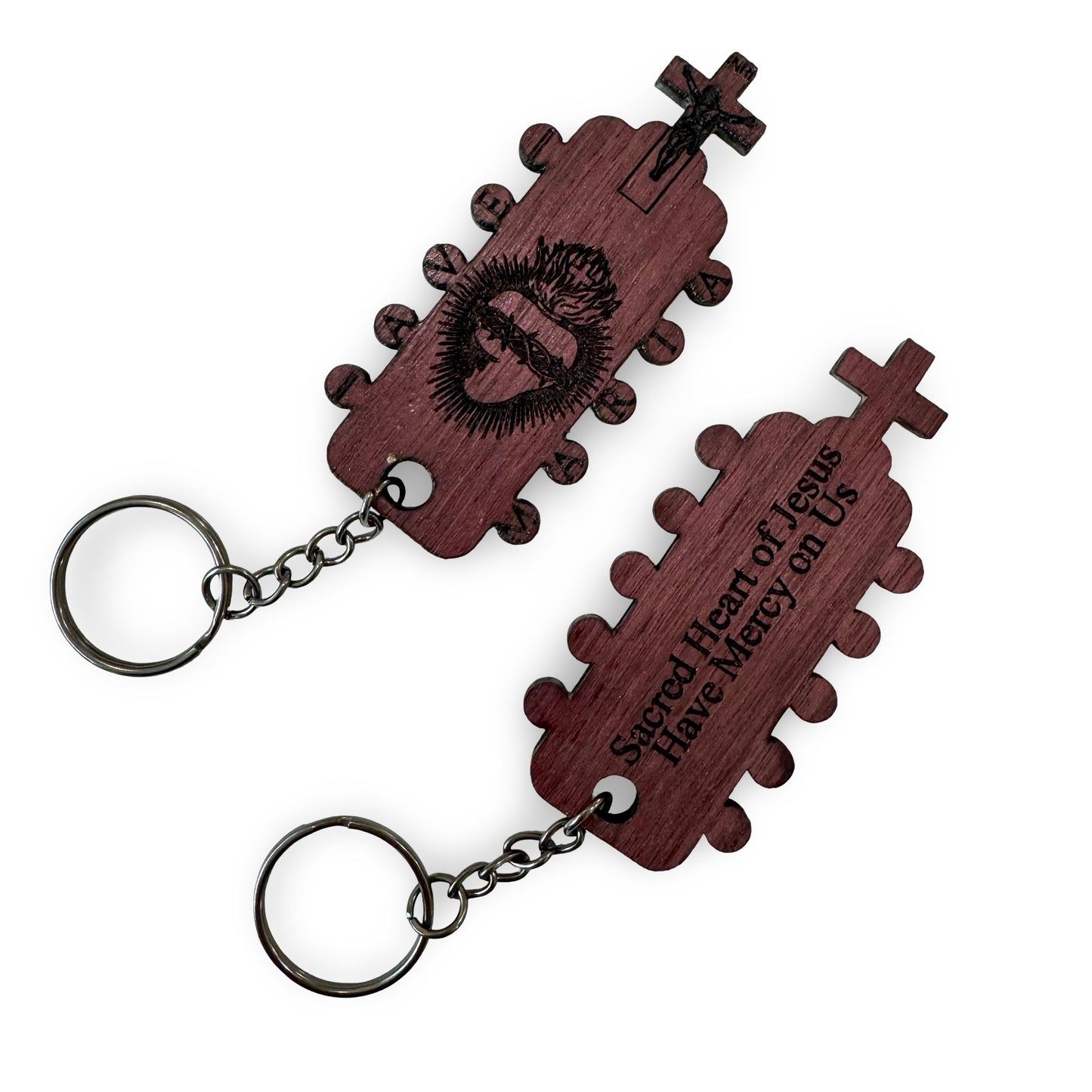 Handmade “Sacred Heart” Wood Carved Keychain