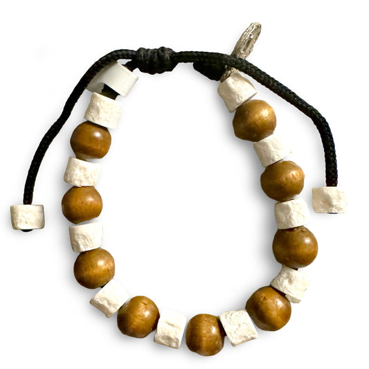Queen of Peace Stone and Round Wood Bead Adjustable Bracelet