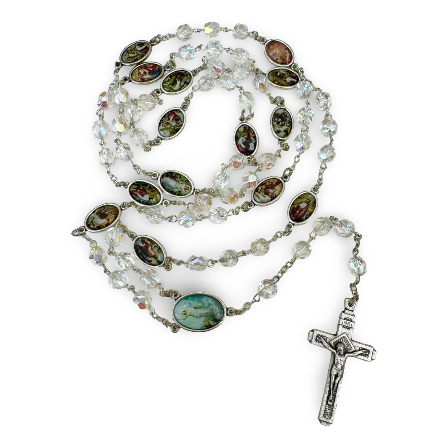 Crystal Stations of the Cross Chaplet with Colored Medals in Case