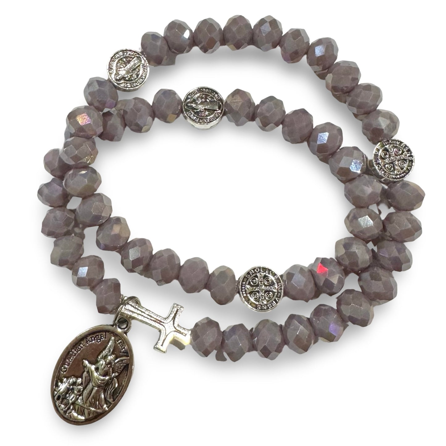Purple Rosary Wrap Bracelet with St. Benedict and St. Michael the Archangel