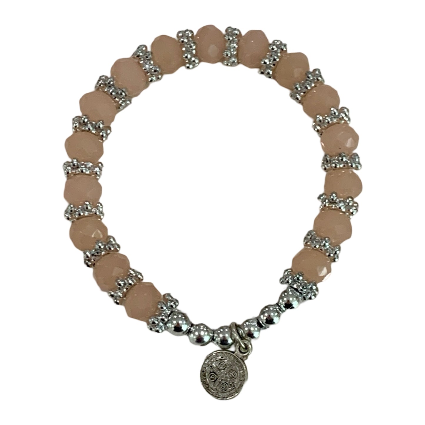 Stretchy Beaded Bracelet with Roses and St. Benedict Medal