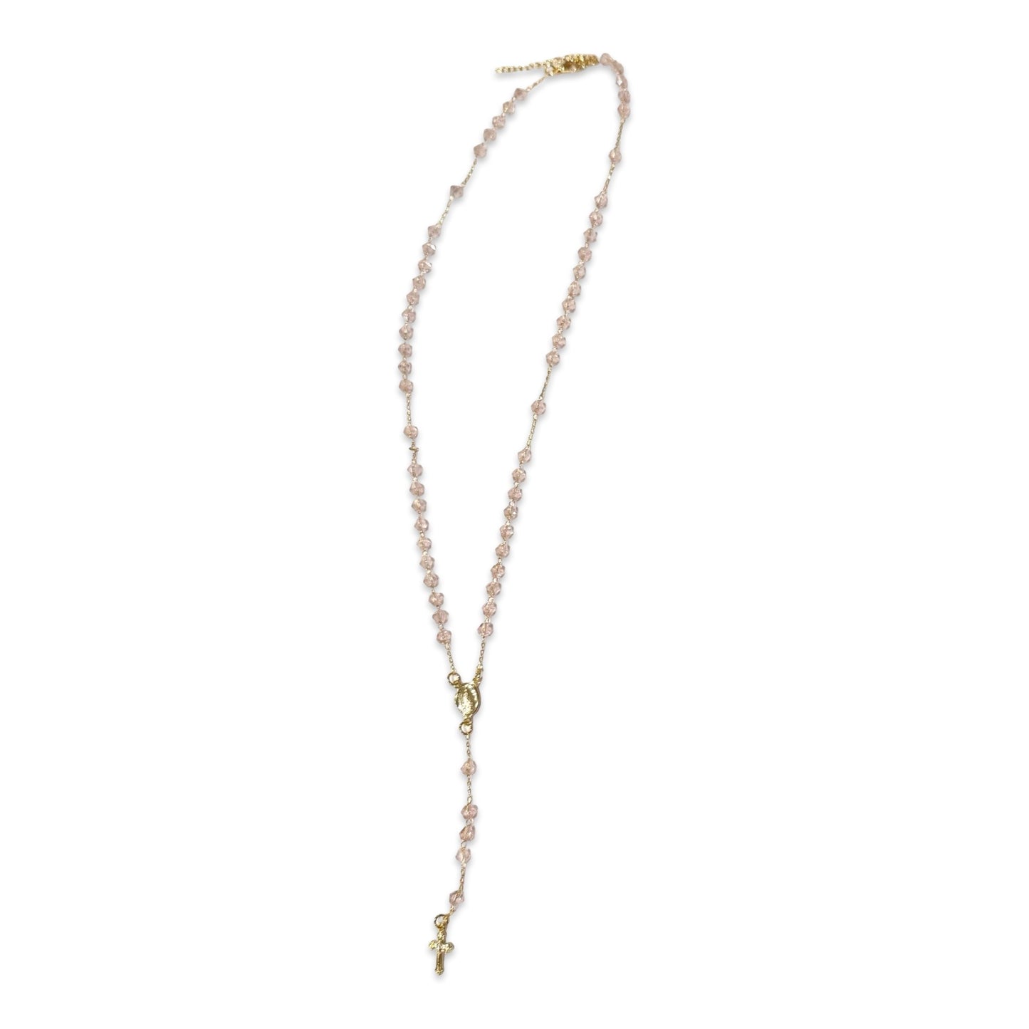 Gold and Crystal Beaded Rosary Necklace