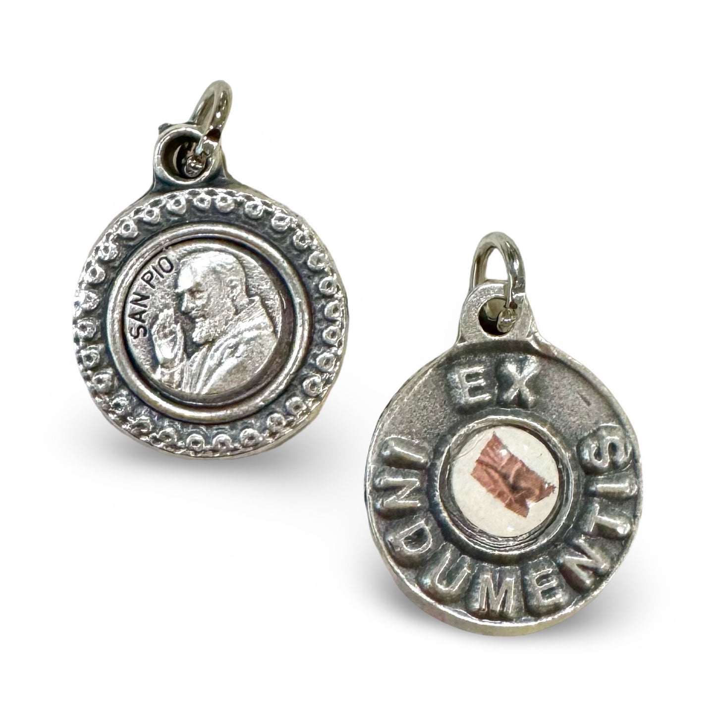 Round, Silver Padre Pio Medal with Relic