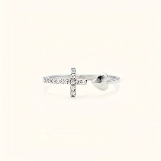 Jeweled Cross and Heart Ring