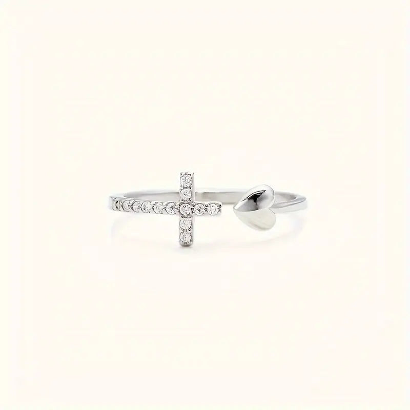 Jeweled Cross and Heart Ring