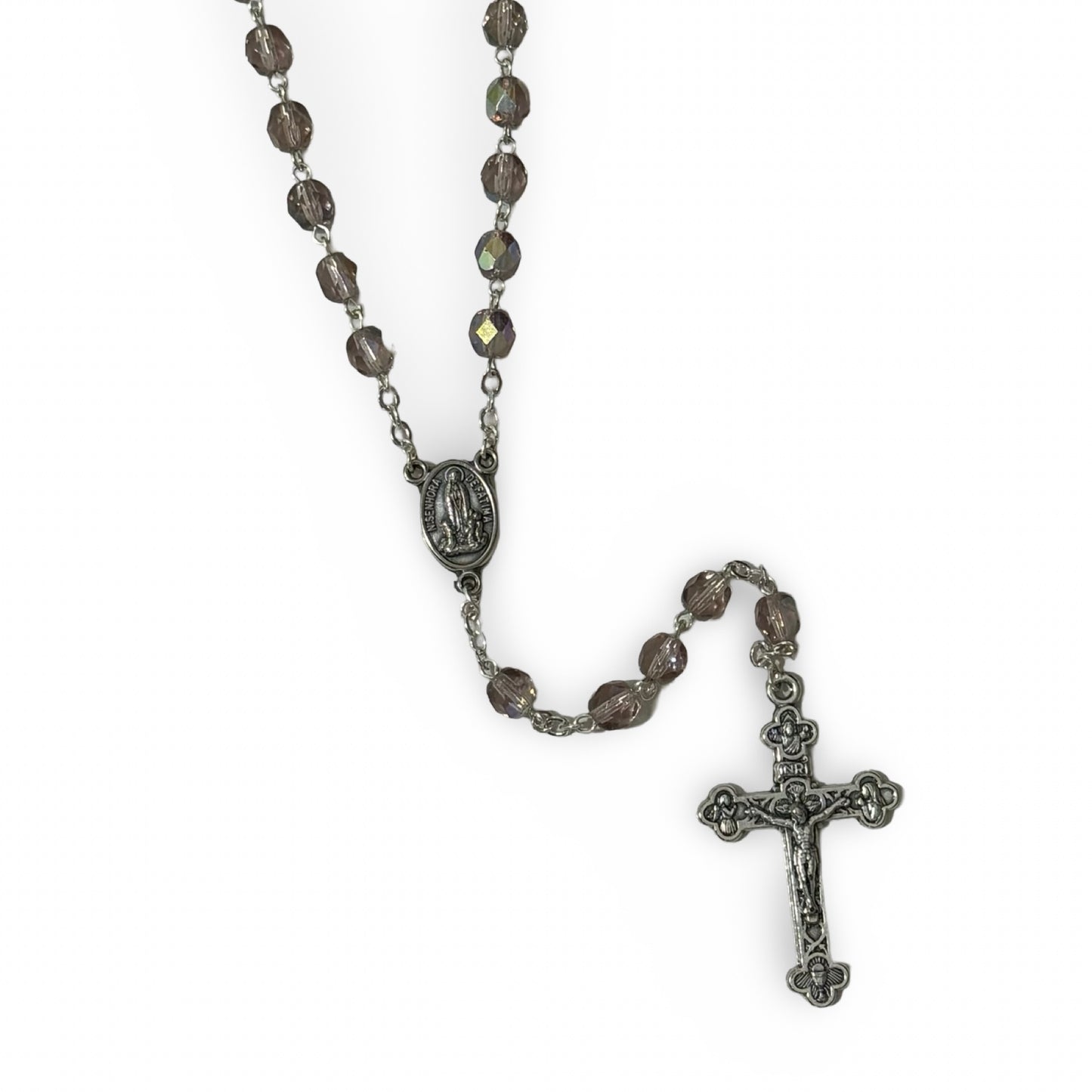 Light Purple Crystal Rosary with Soil from Fatima