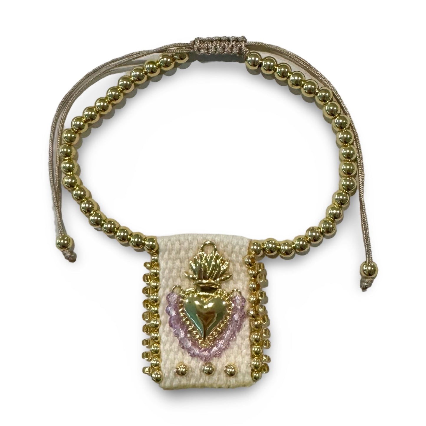 Adjustable Copper and Crystal Beaded Sacred Heart Bracelet