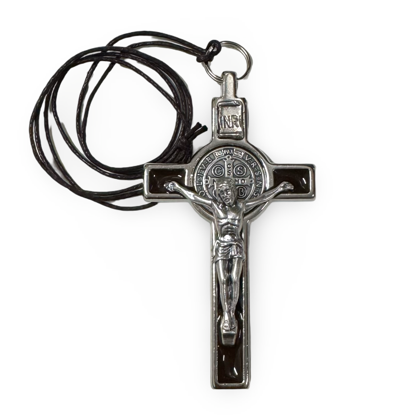 Brown Inlay St. Benedict Crucifix with Rope