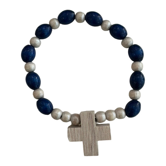 Stretchy Wooden Beaded Bracelet with Cross