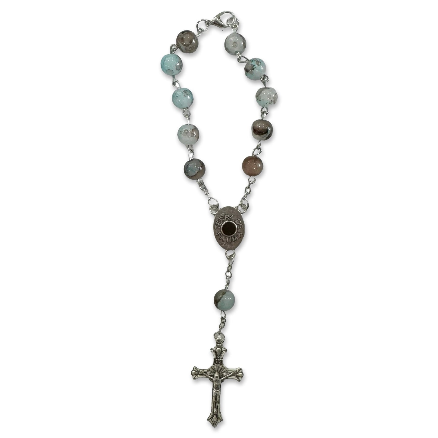 Large Crystal Decade Rosary with Soil from Fatima in Case