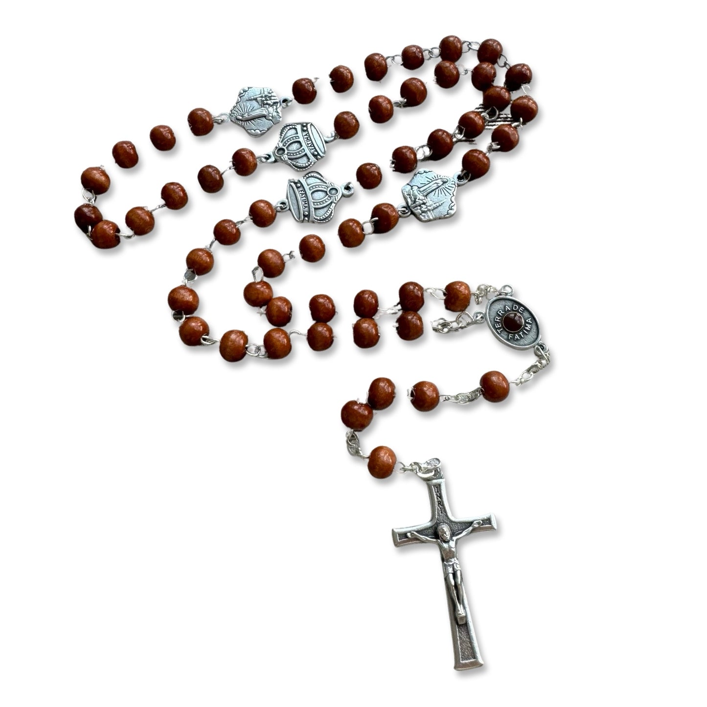 Fatima Rosary with Crown Beads and Soil from Fatima - in Crown Case