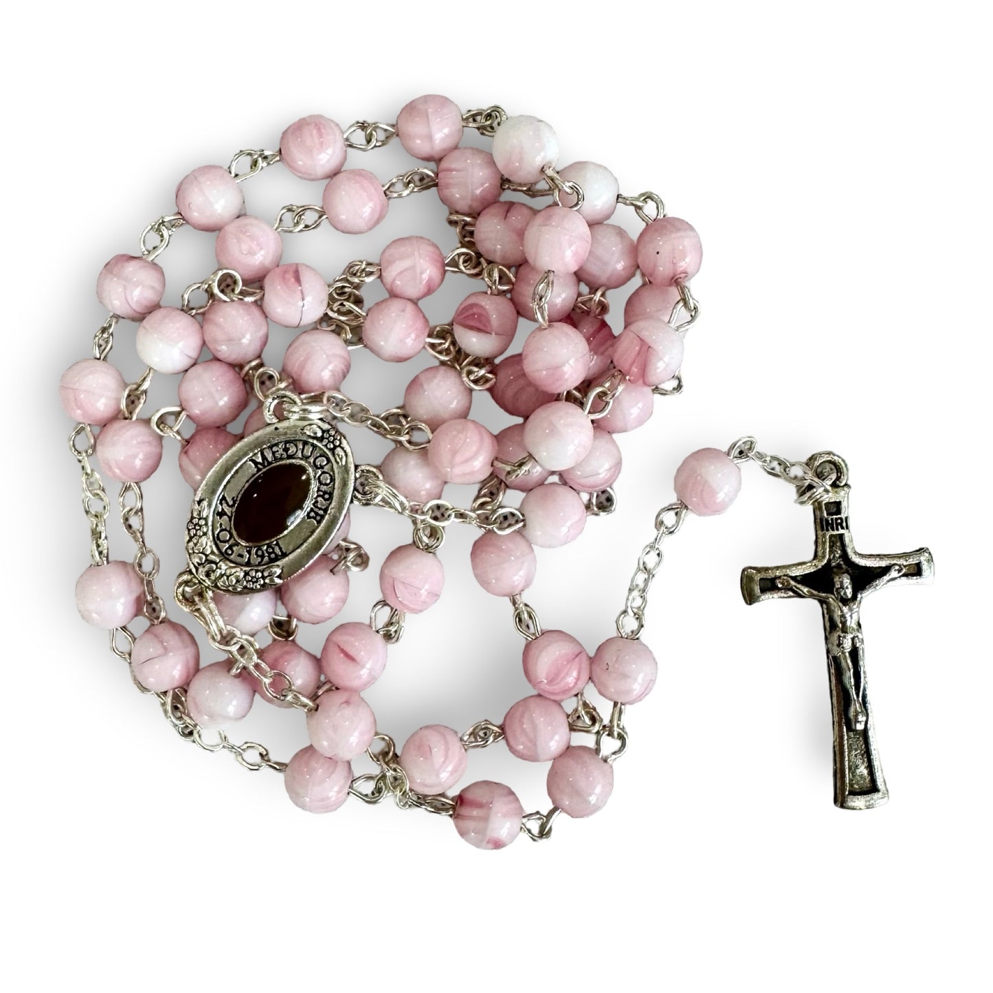 Marble Queen of Peace Rosary with Soil