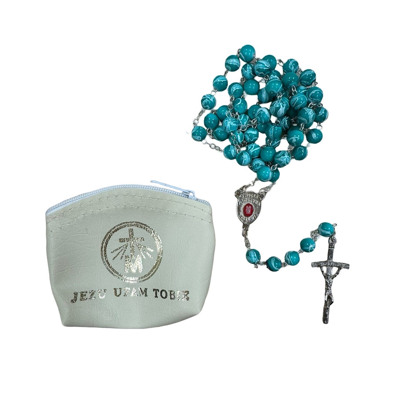 Marble St. Faustina Rosary with Relic and Pouch