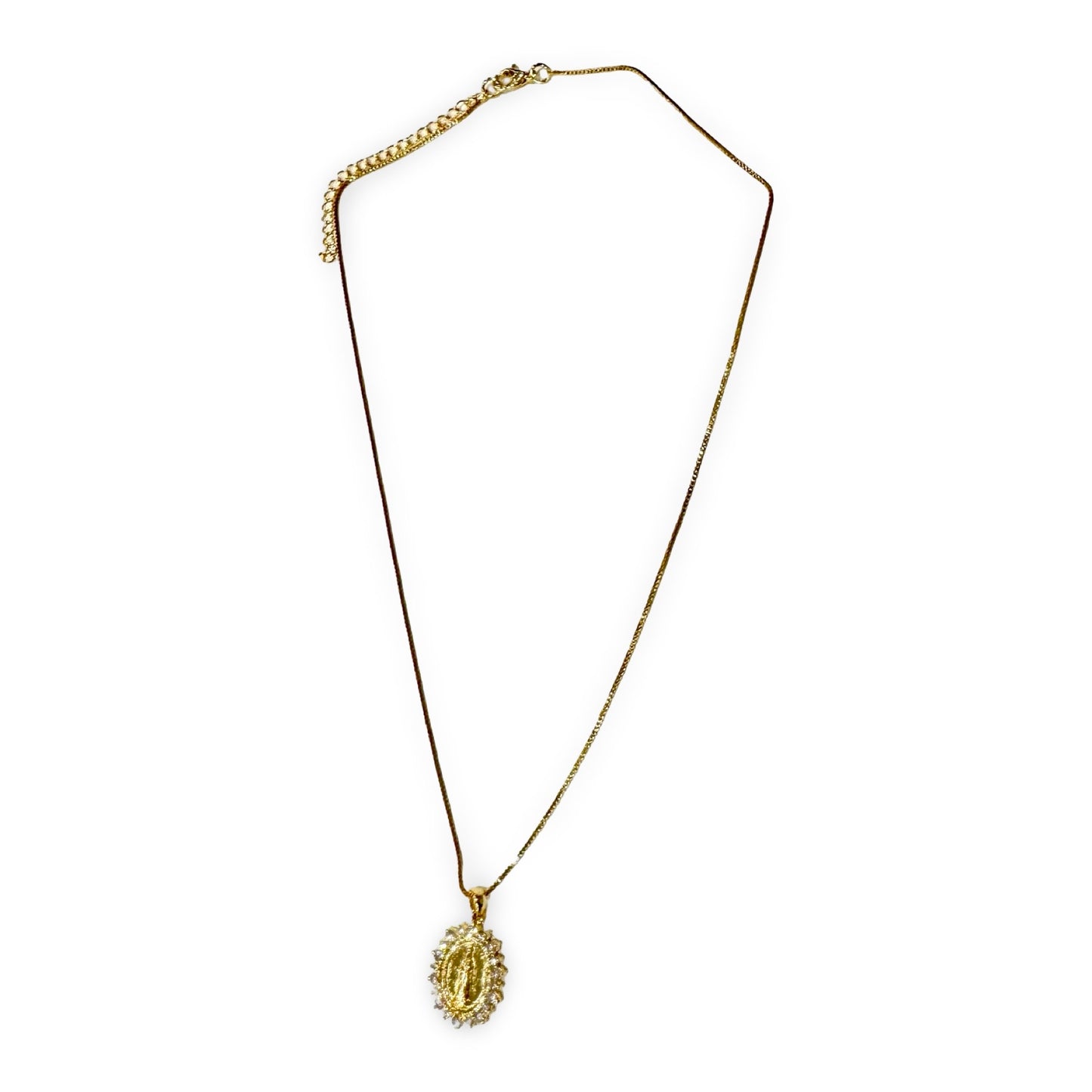 Gold Fatima Necklace with Rhinestone Border