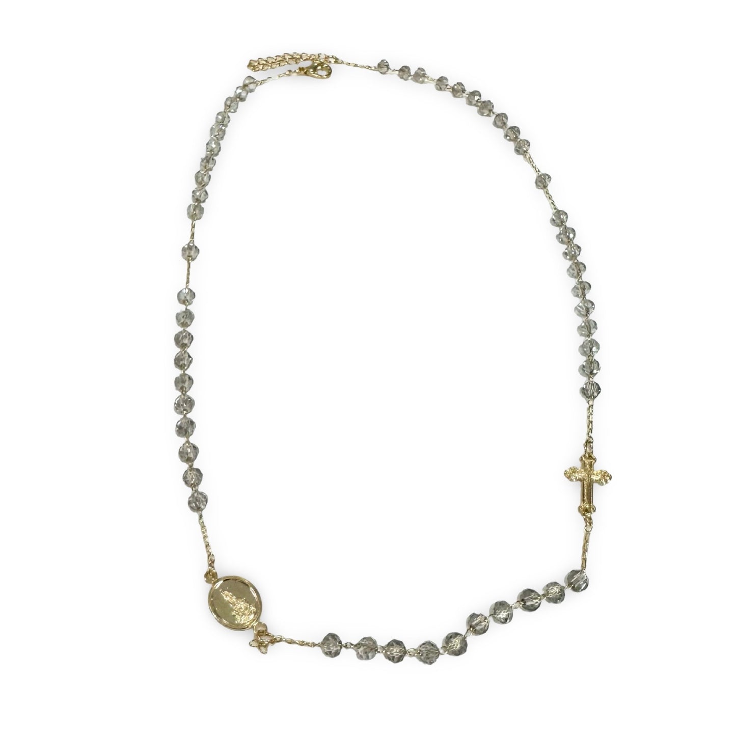 Gold and Crystal Rosary Necklace