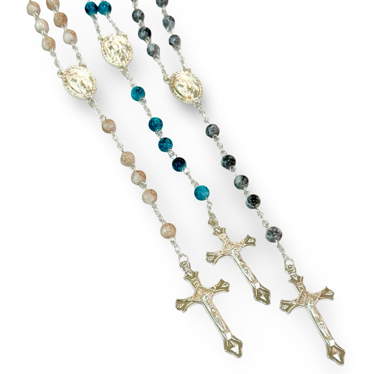 Marble Queen of Peace Rosary of Assorted Colors with Holy Card
