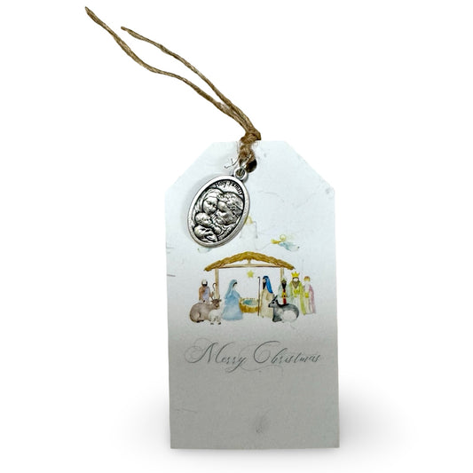Double-sided Holy Family and St. Joseph Medal with Christmas Tag