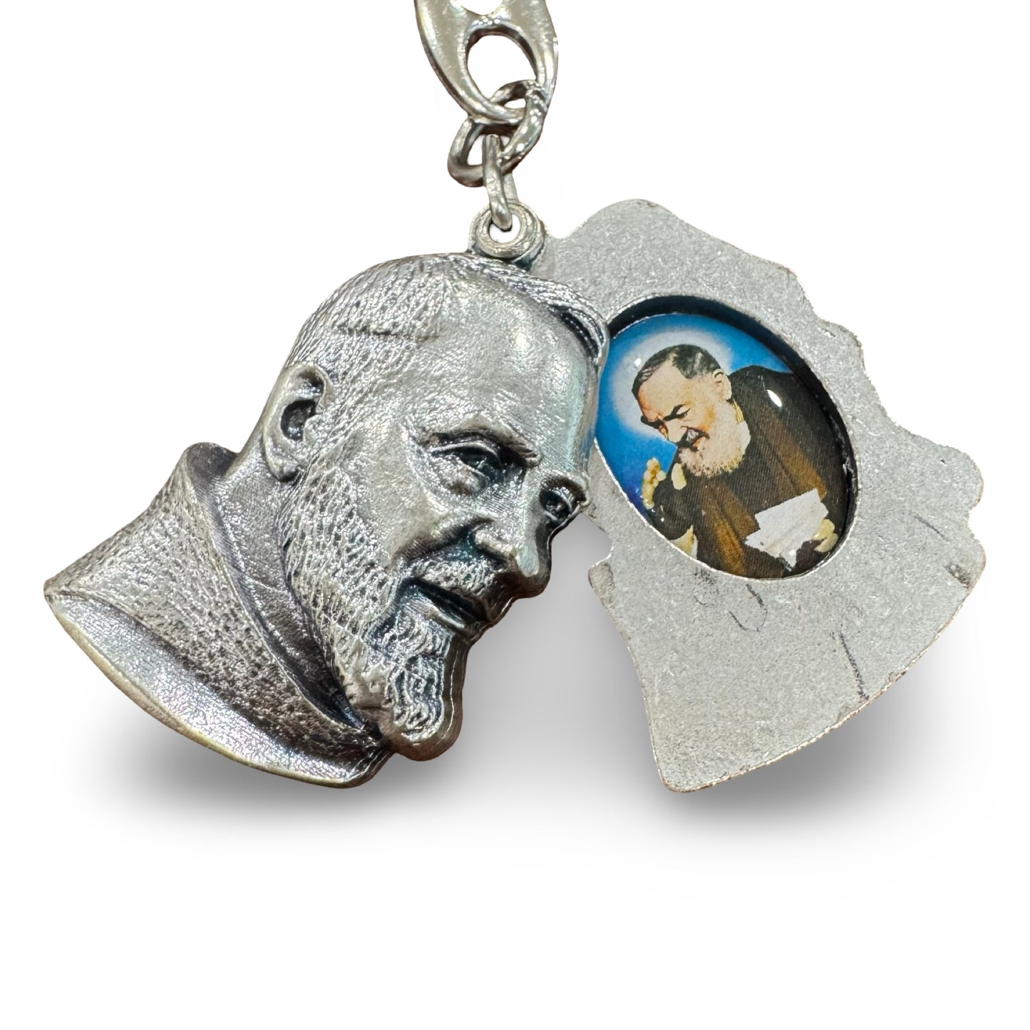 Sliding Padre Pio Bust Keychain with Relic