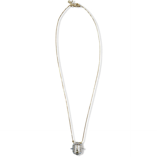 Gold Fatima Necklace with Rhinestone Border